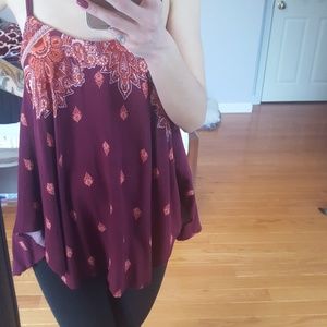 Free people paisley boho top maroon blouse